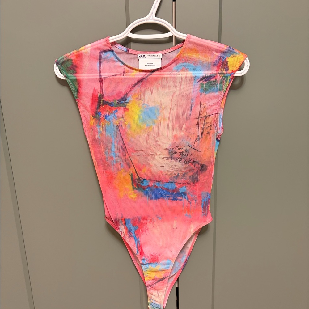 Zara x David Pher Pink Multi-Color bodysuit